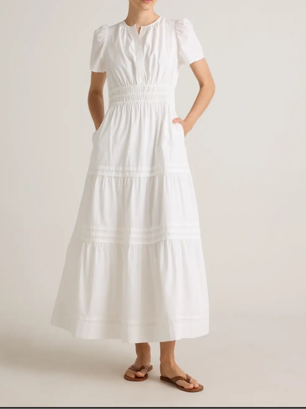 NWT Quince 100% Organic Cotton Poplin Tiered Maxi Dress size S in Classic White